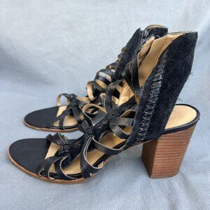 𝅺Jack Rogers Hadley Black Strappy Caged Block Heels Sandals Size 10 Shoes